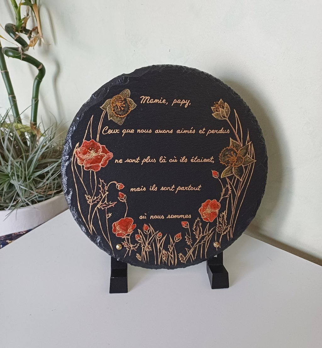 Plaque funéraire en ardoise, gravée, personnalisée ACHAT Sepulture 49