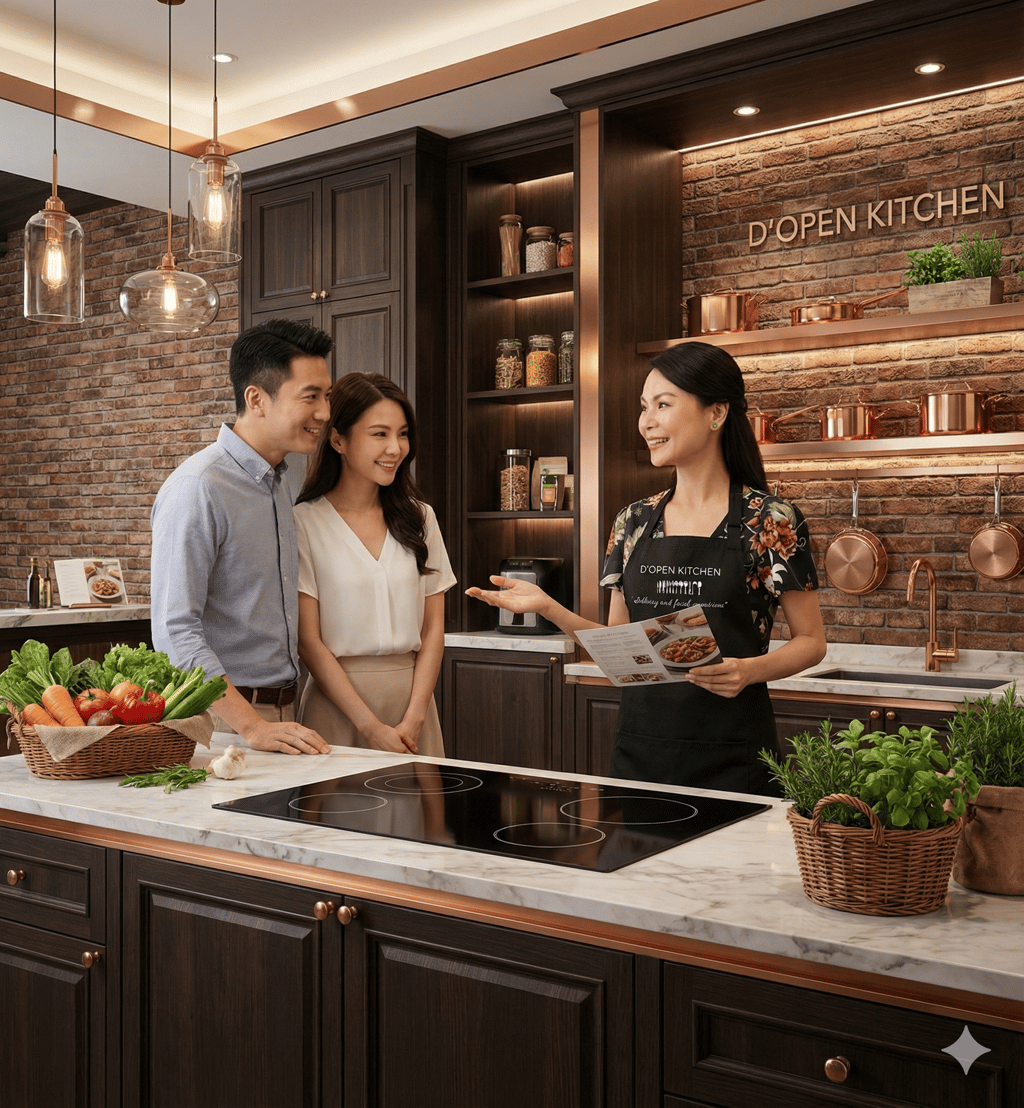 a man and woman standing in a kitchen