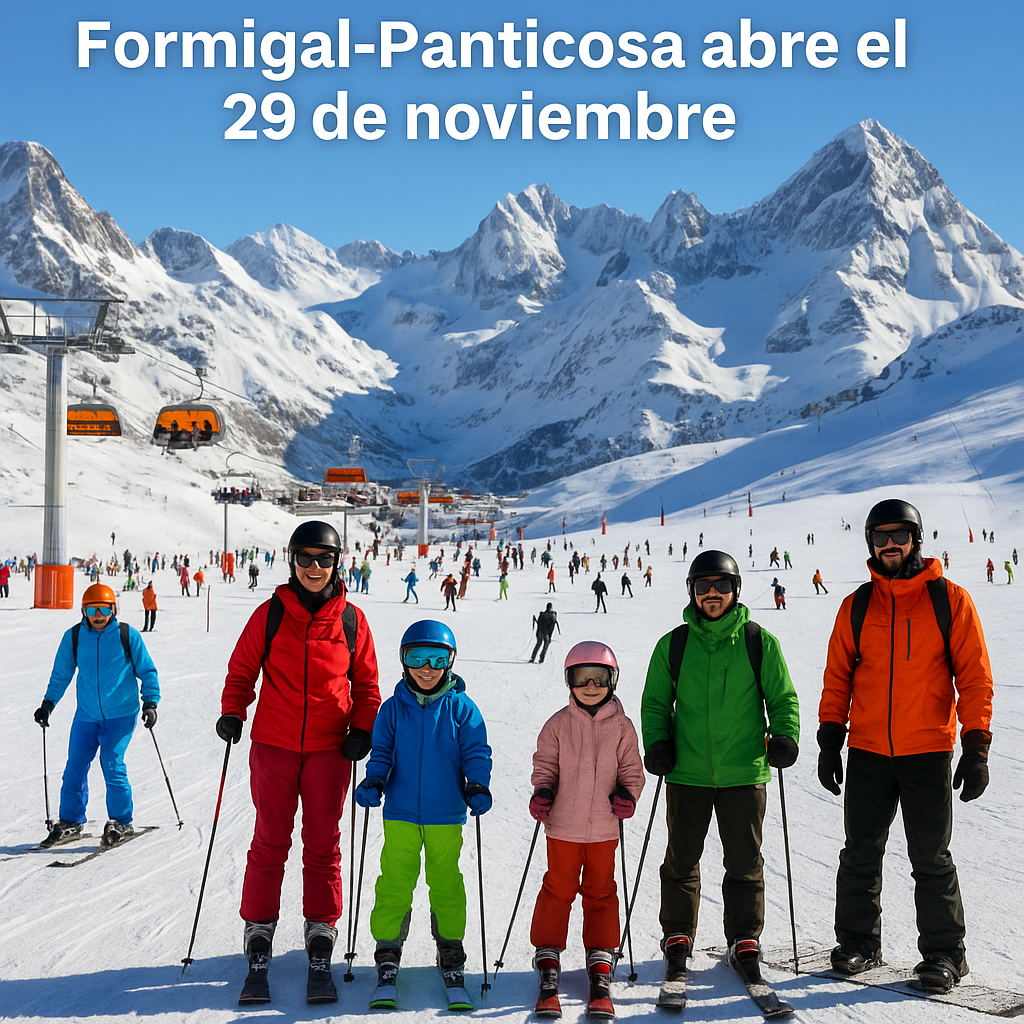 Esquiadores disfrutando del inicio de la temporada 2025 en Formigal-Panticosa, con nieve abundante y