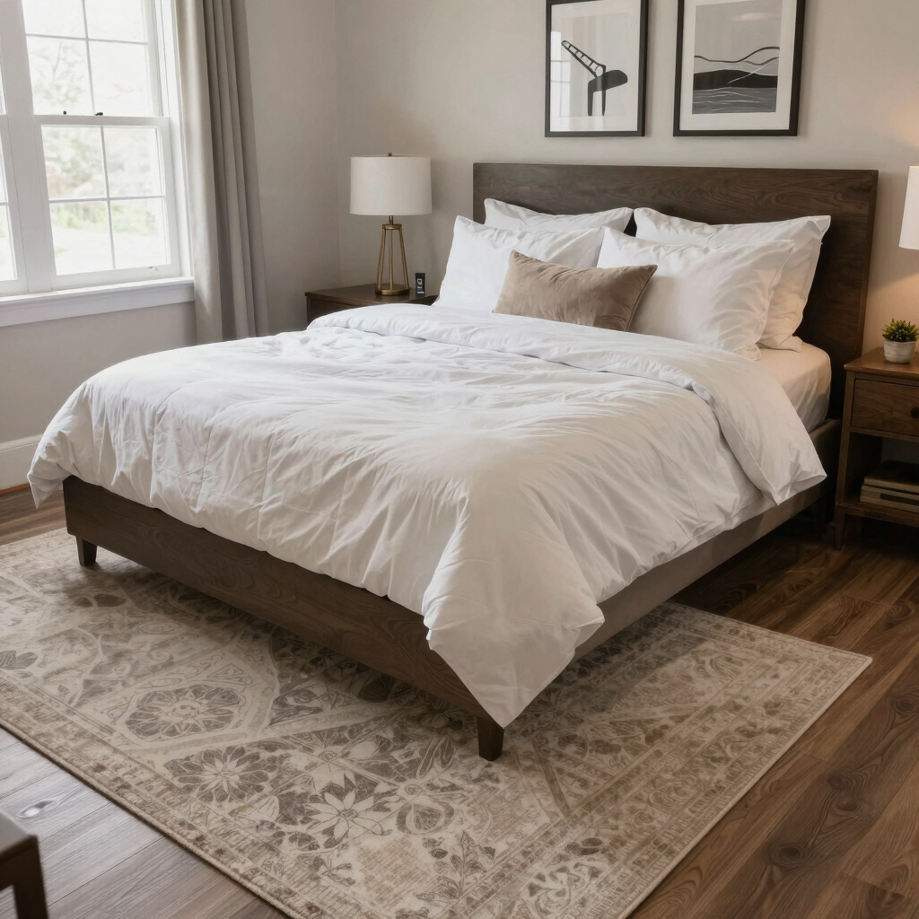 Small upgrades like new bedding and rug transforming room look.