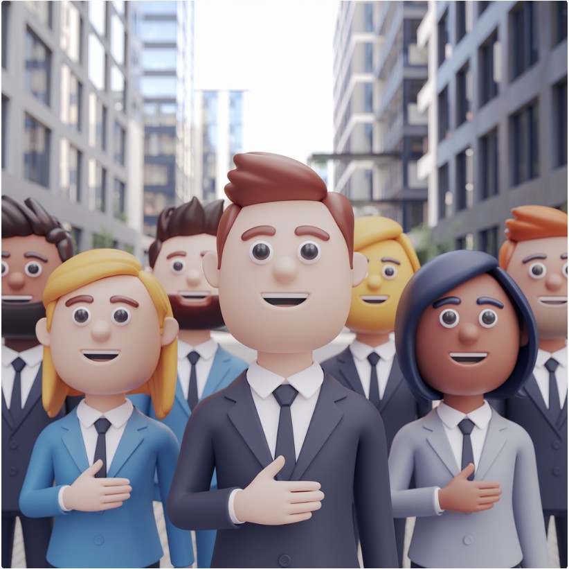 a group of people standing in front of a building