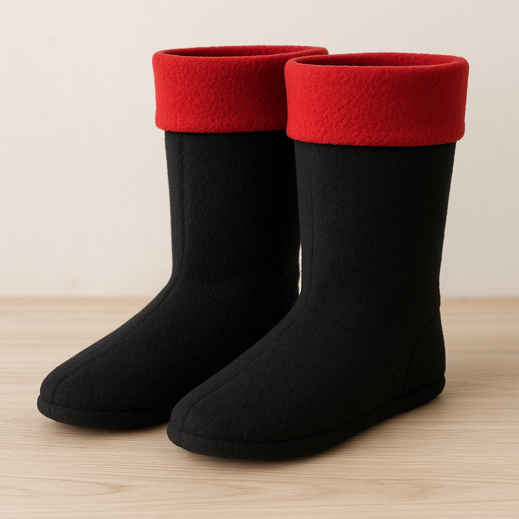 Black boot liners with red cuffs.