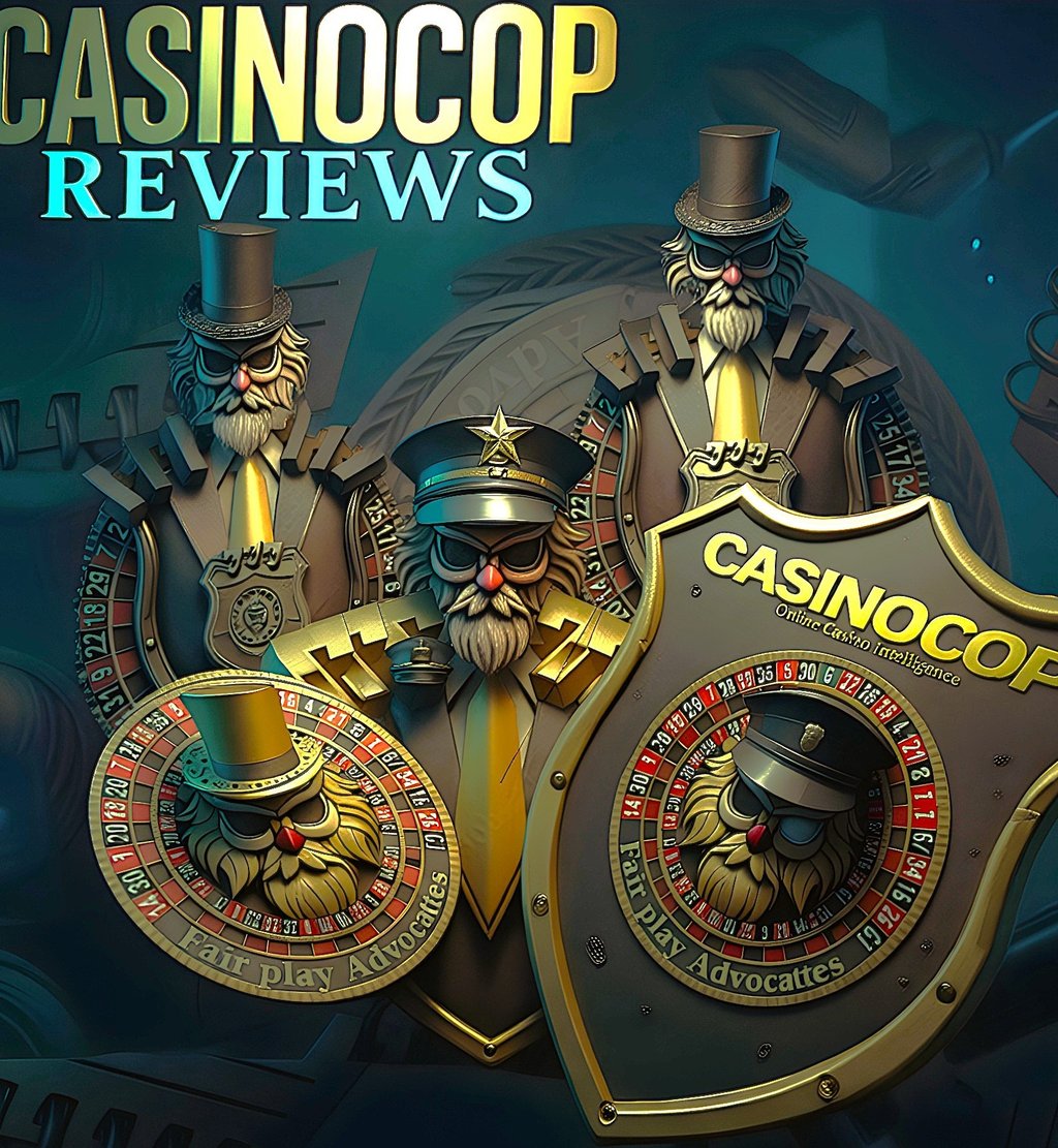 CasinoCop Reviews luxury casino intelligence shield logos with fair play roulette branding