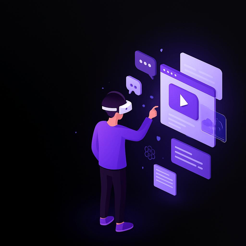 Futuristic 3D tech cube with glowing lights