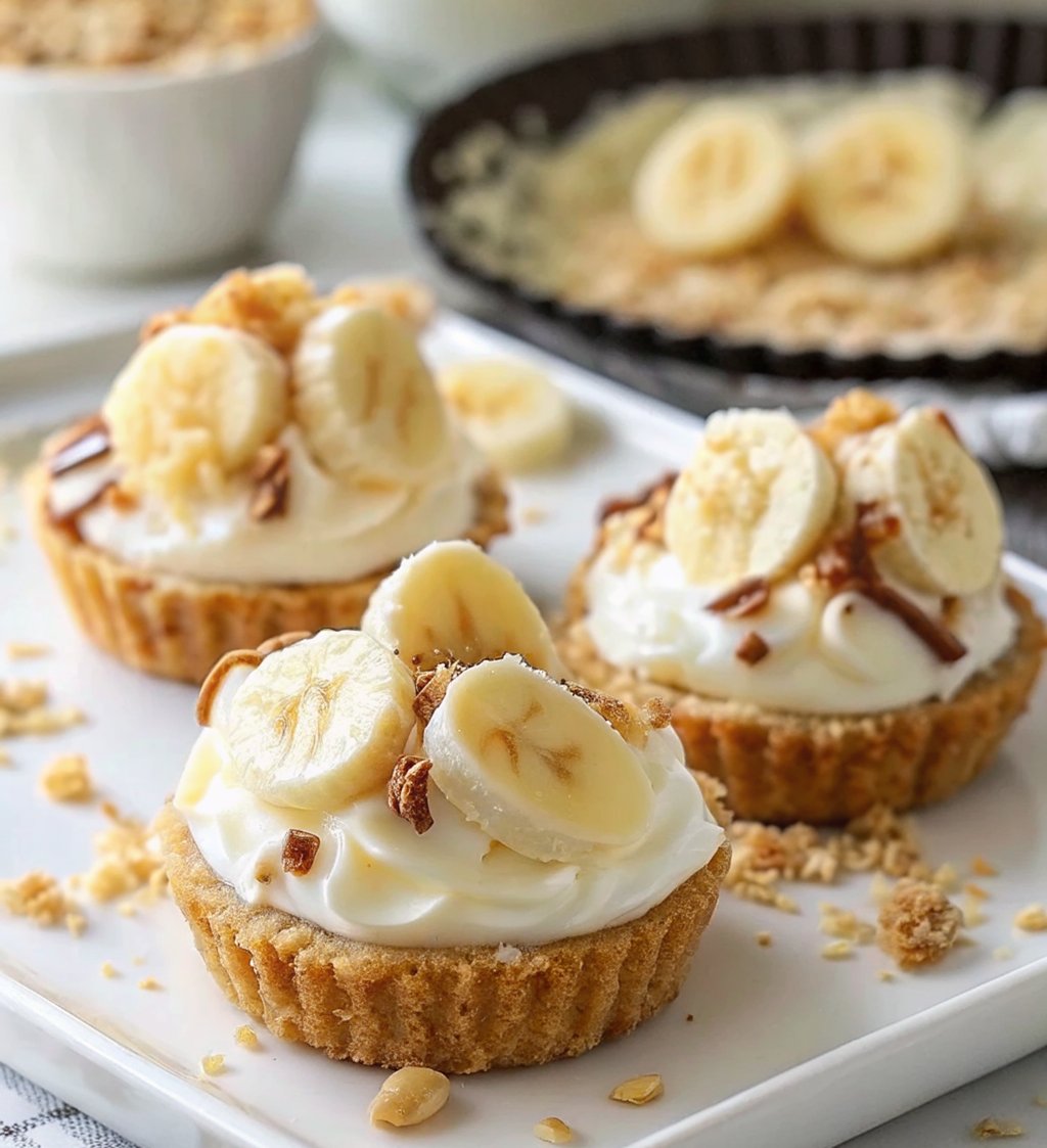 Step-by-step process of making No-Bake Mini Banana Cream Pies with fresh banana slices and whipped c