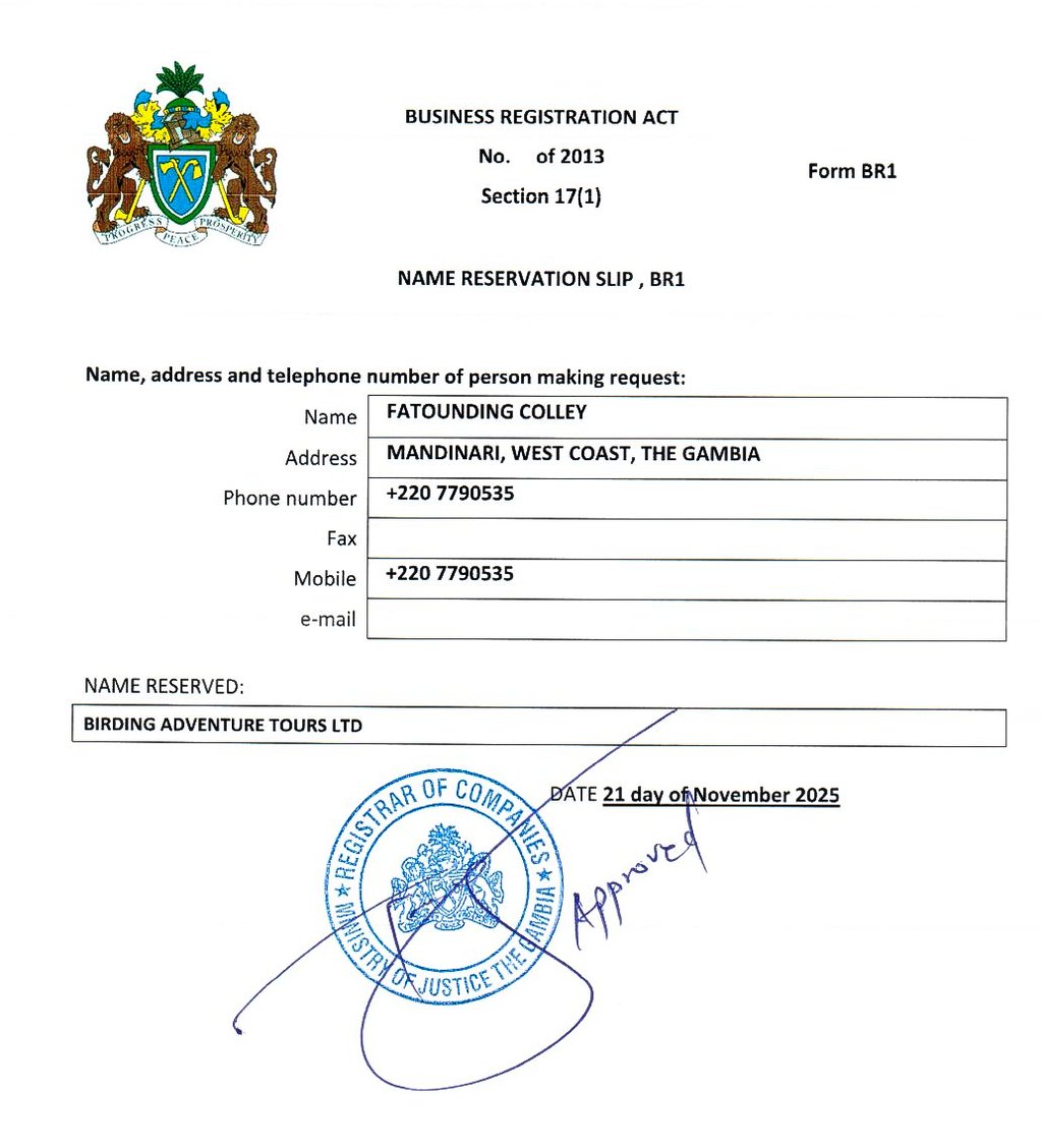 Goedgekeurd bewijs van naamsreservering voor het bedrijf.