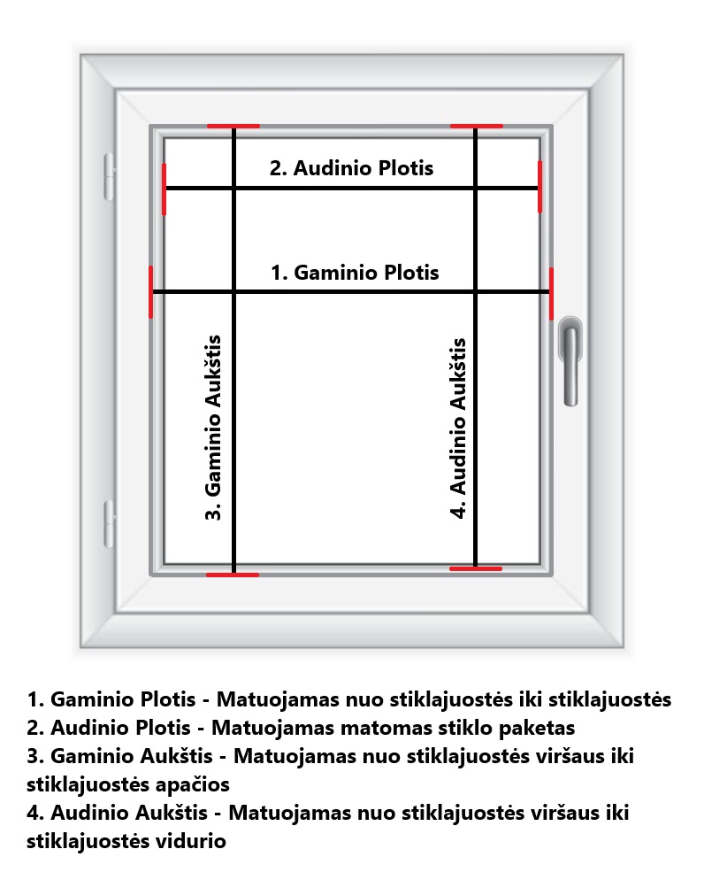 Matavimo instrukcija roletams: pagrindinio nustatymų sąsajos ekrano vaizdas.