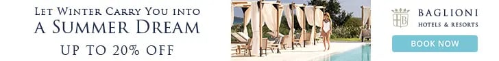Baglioni Hotels and Resorts summer vacation promotion with luxury poolside cabanas and 20% off booking.