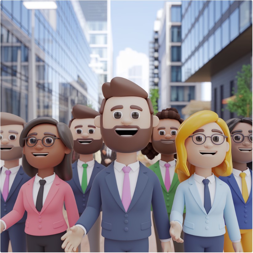 a group of people standing in front of a building