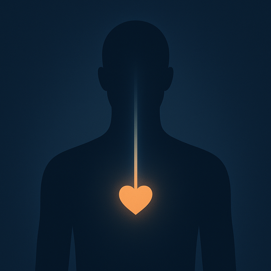 Ilustração do tórax com coração aceso — prática de atenção no corpo