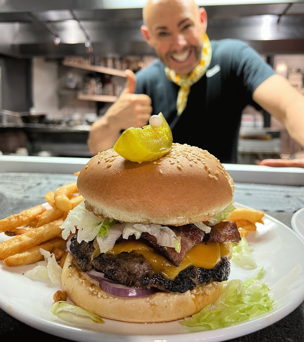 Nannas Place Burger and Fries with chef