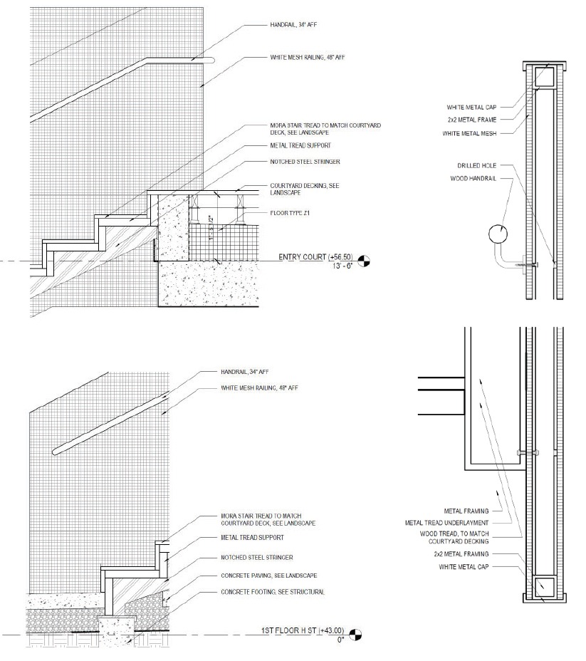 A construction detail drawing of a stair