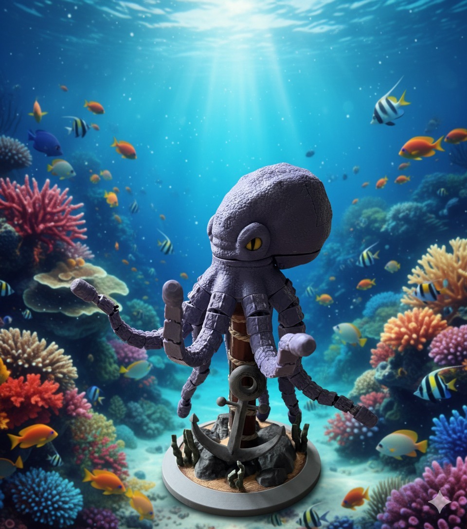 octopus with mechanical moving tentacles