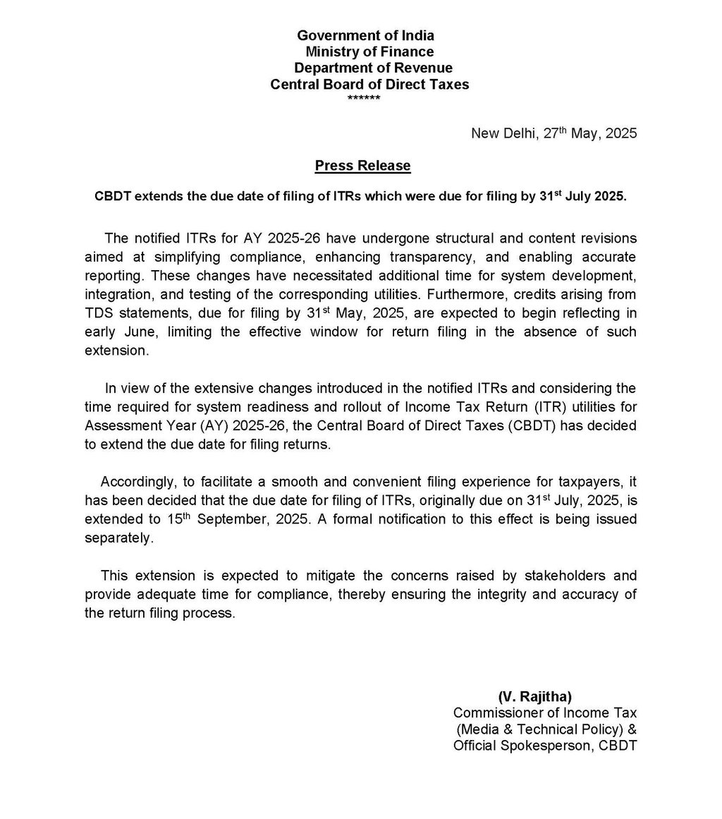 Income tax due date extended