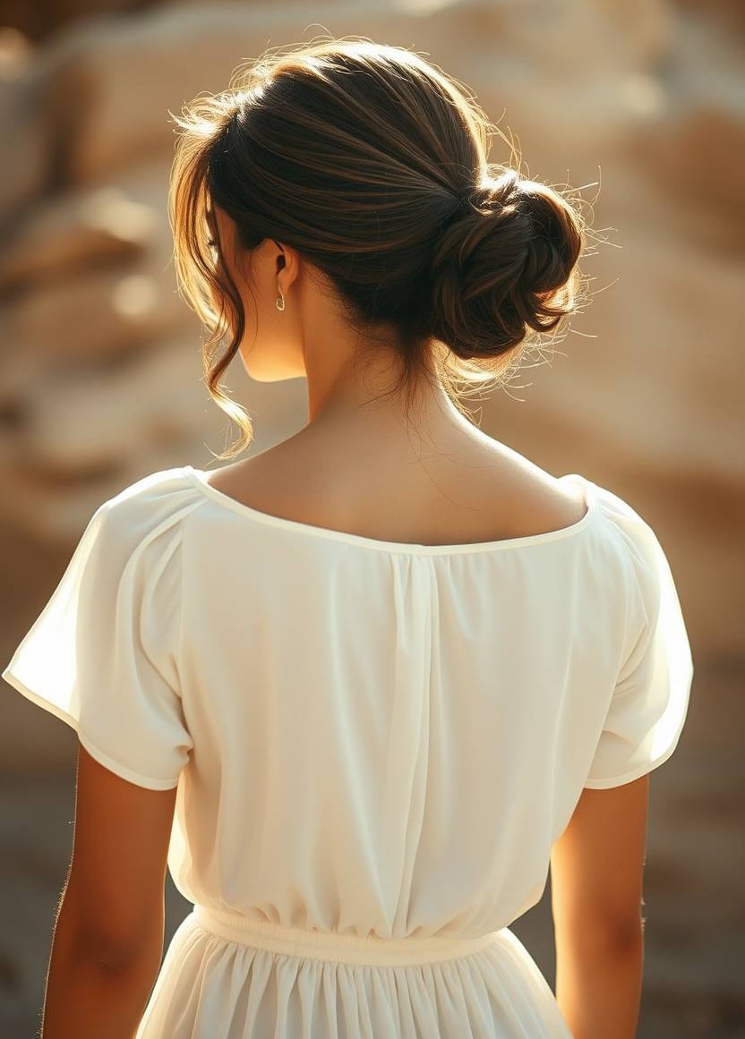 white-dress-bun-hairstyle