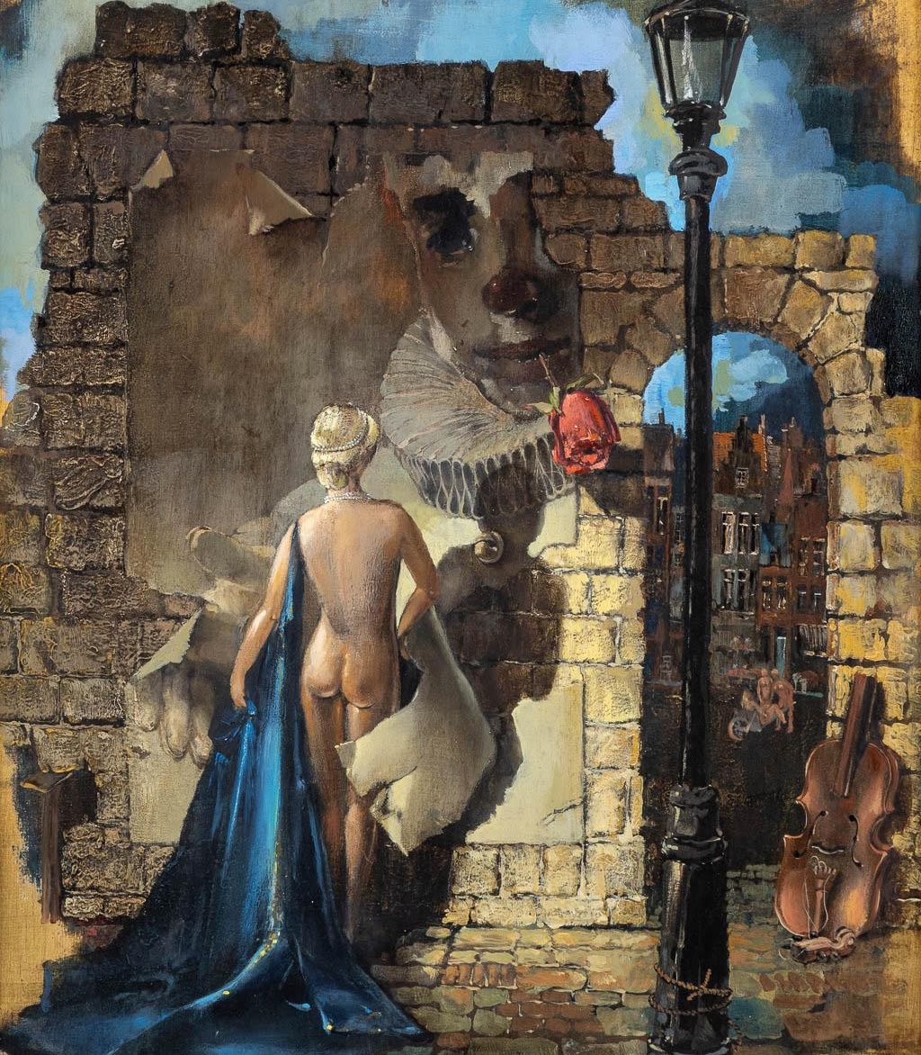Tableau de René Hansoul "Nu dans une Rue"