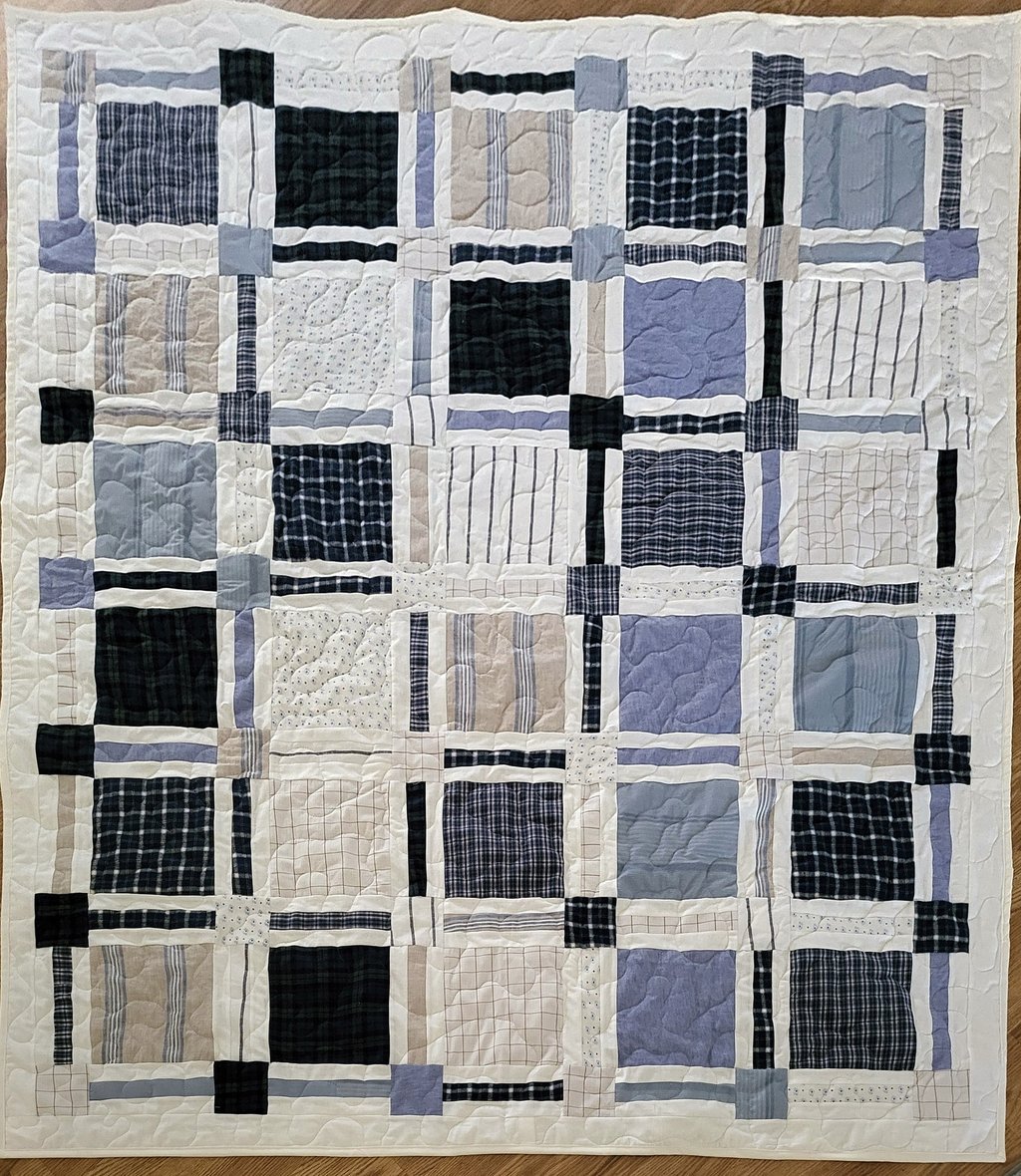 Memory quilt made from men’s dress shirts