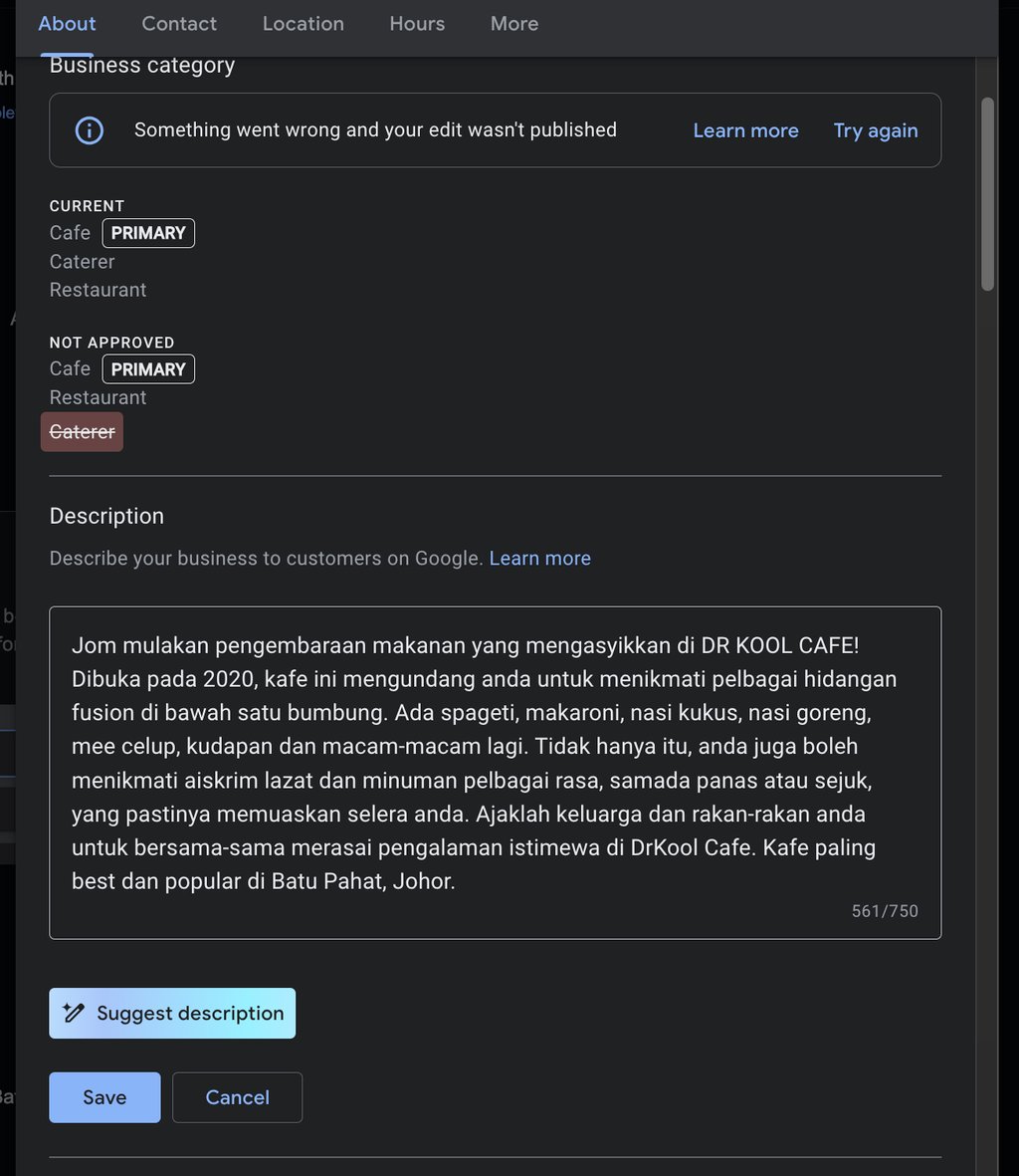 deskripsi perniagaan google business profile