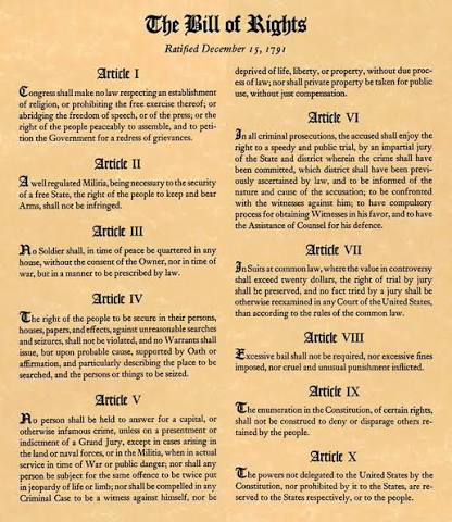 The Bill of Rights Article I through X