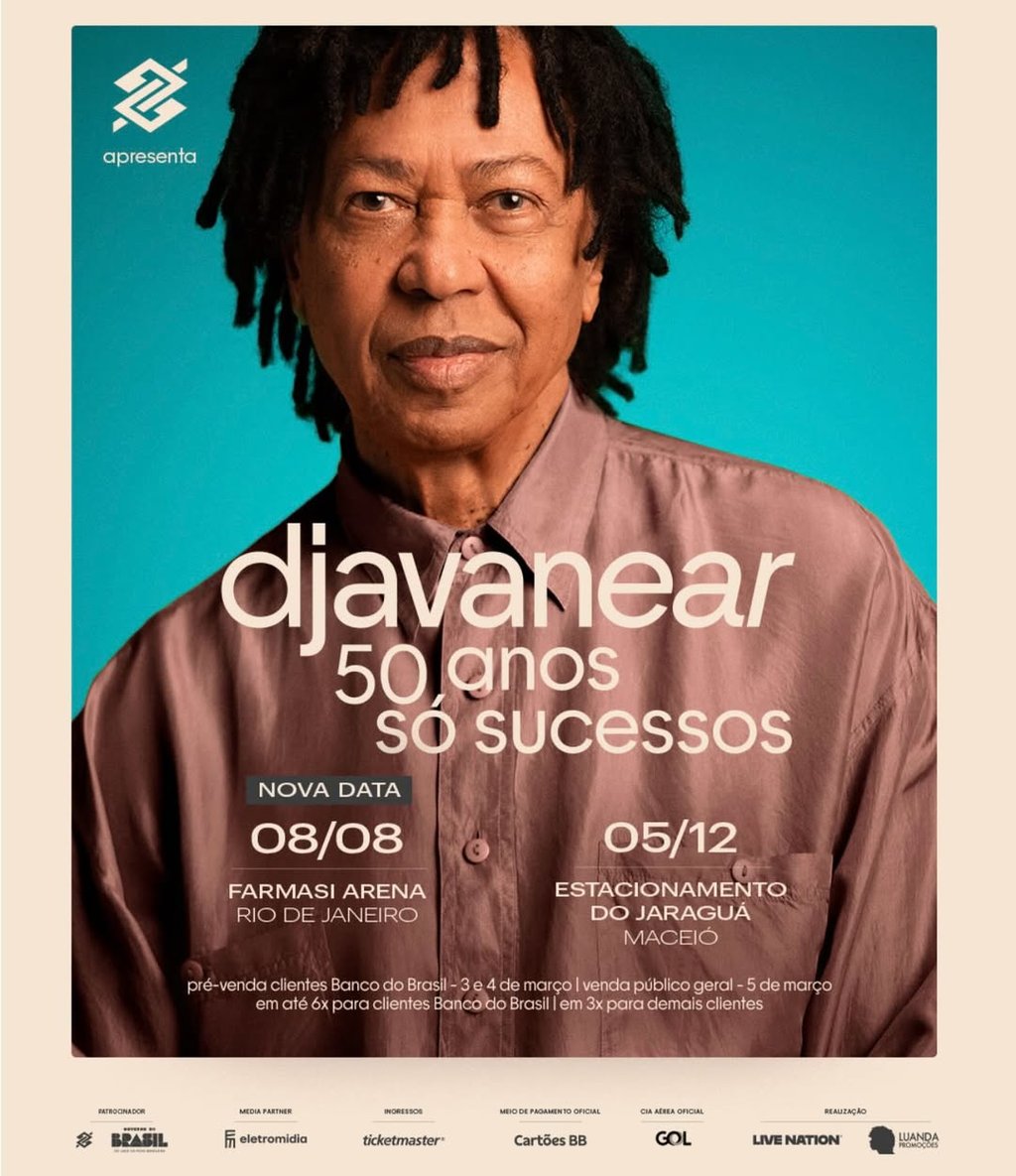 Djavan anuncia terceira data no Rio de Janeiro e confirma local do show comemorativo em Maceió