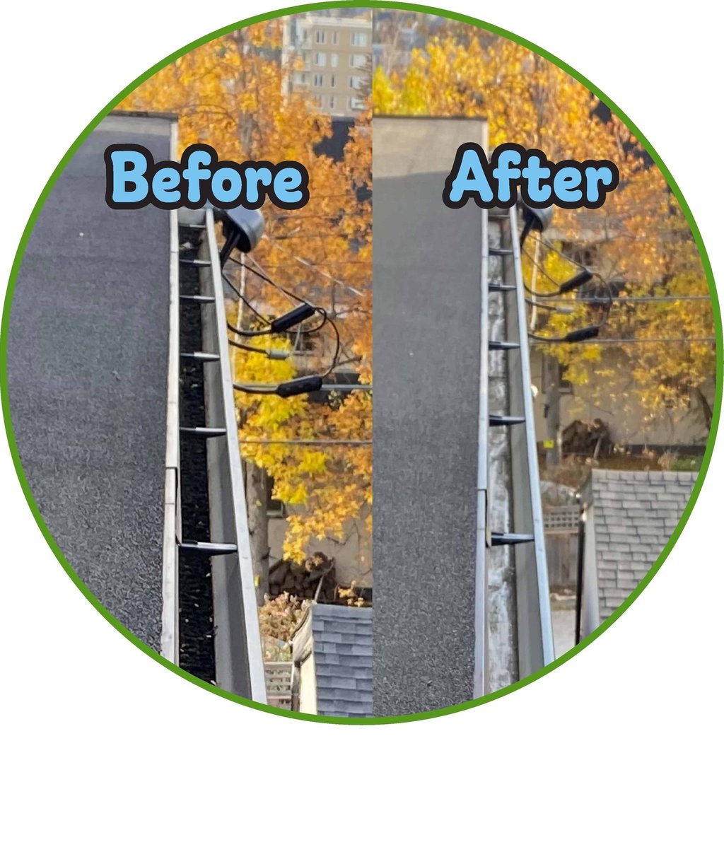 Before and after picture of gutter cleaning in Calgary