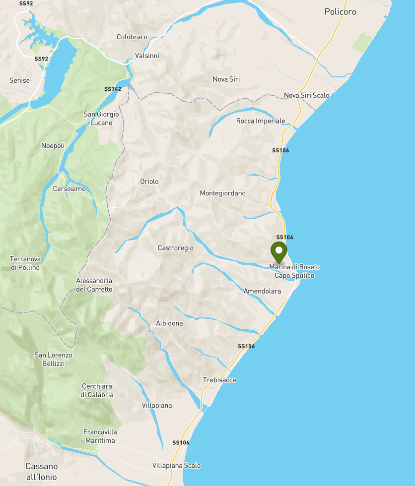 mappa alto Jonio cosentino con roseto capo spulico centrale e comuni della basilicata adiacenti