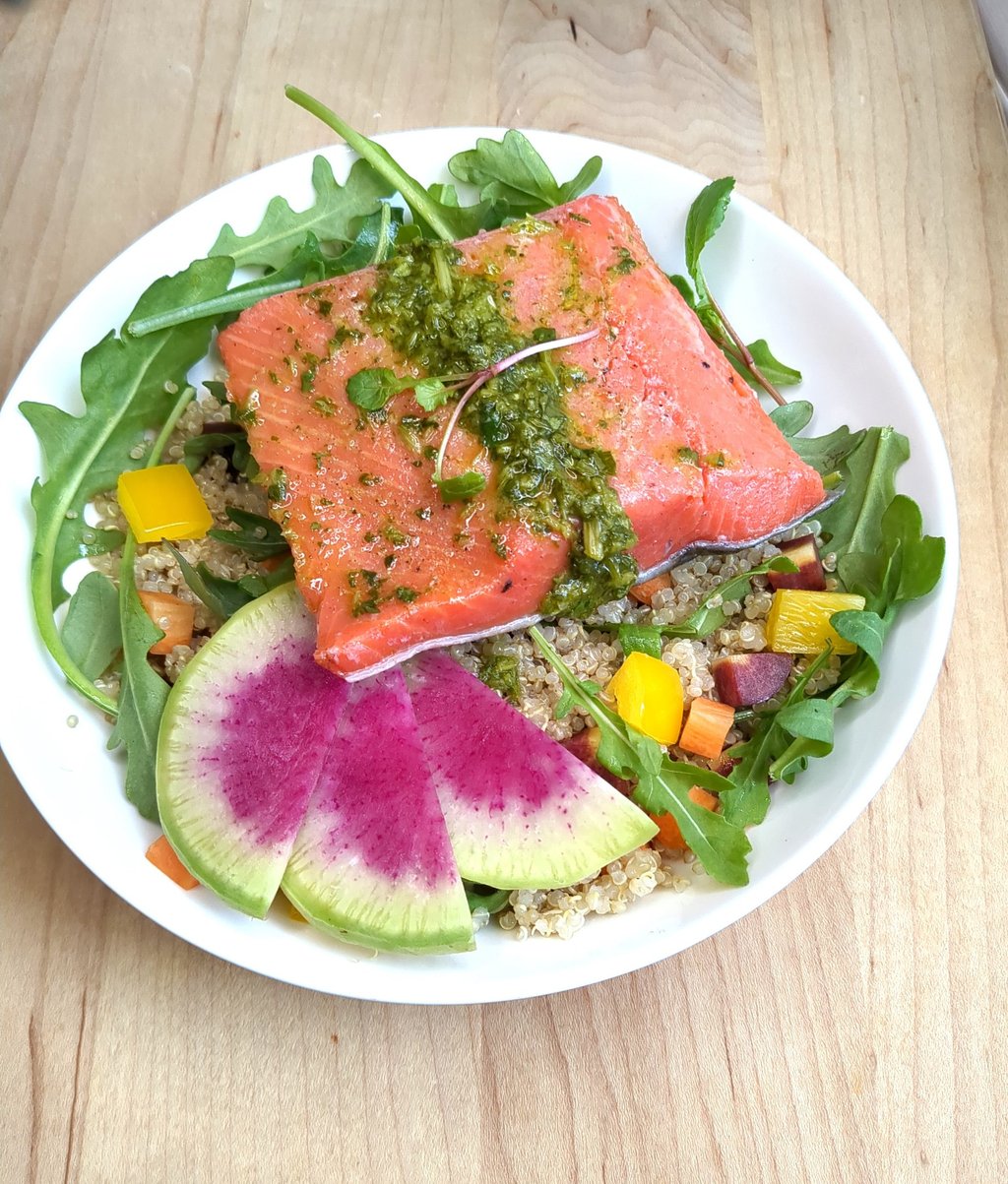Salmon chimichurri & quinoa salad. Healthy weekly dinners Best personal chef Happy Valley oregon