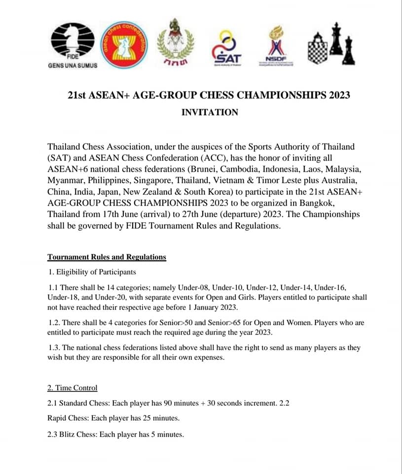21st ASEAN+ Age Group Chess Championship 2023. ASEAN Chess. Thailand Chess Association