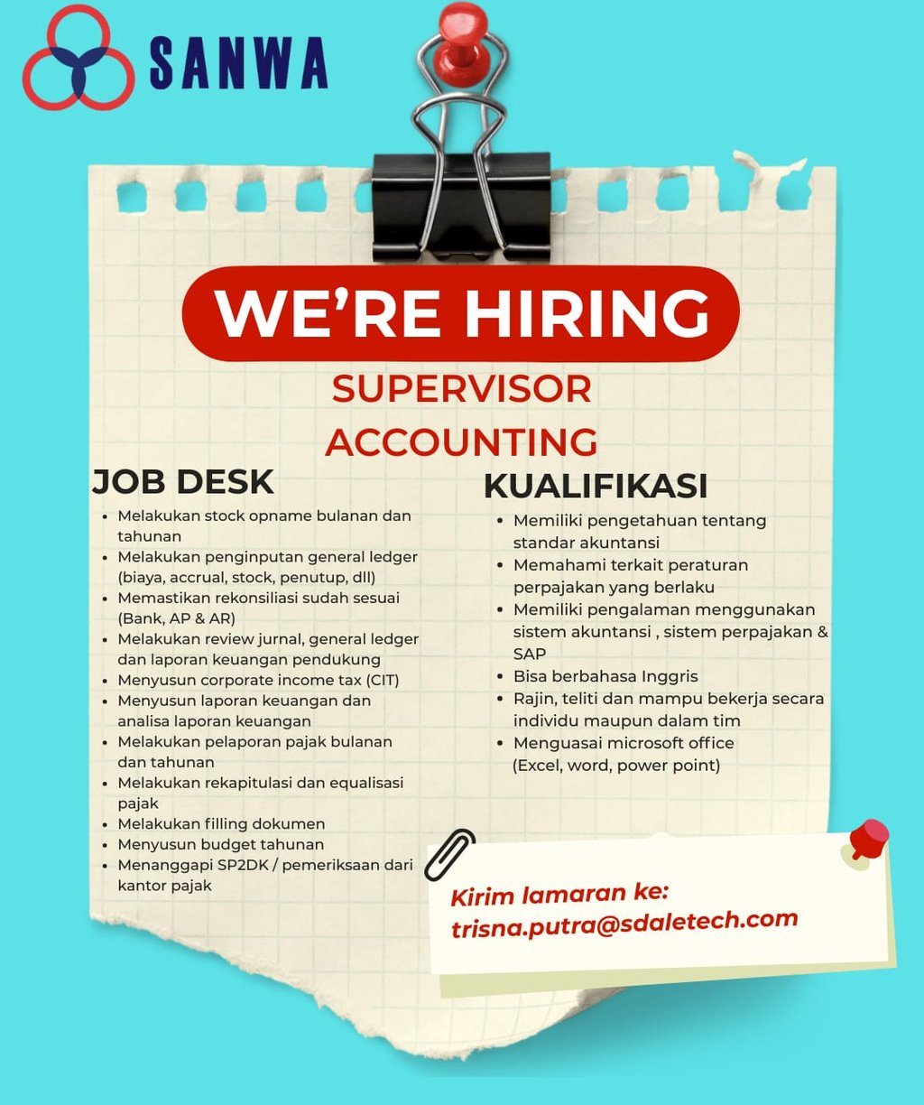 Lowongan Kerja Maret 2026 - SANWA