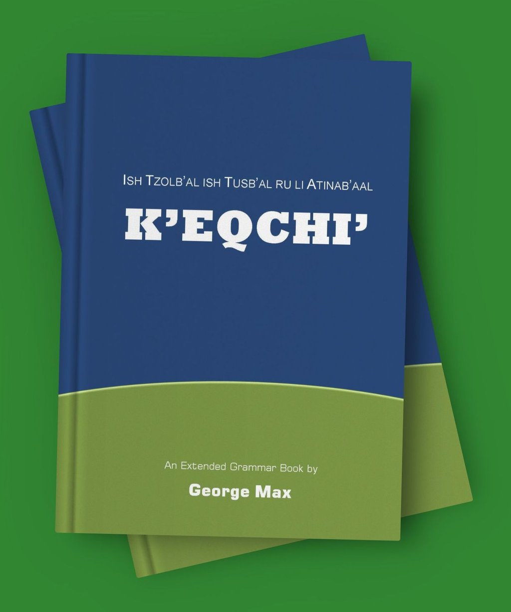 Mock-up of two superposed books with the title K'EQCHI' on the one above