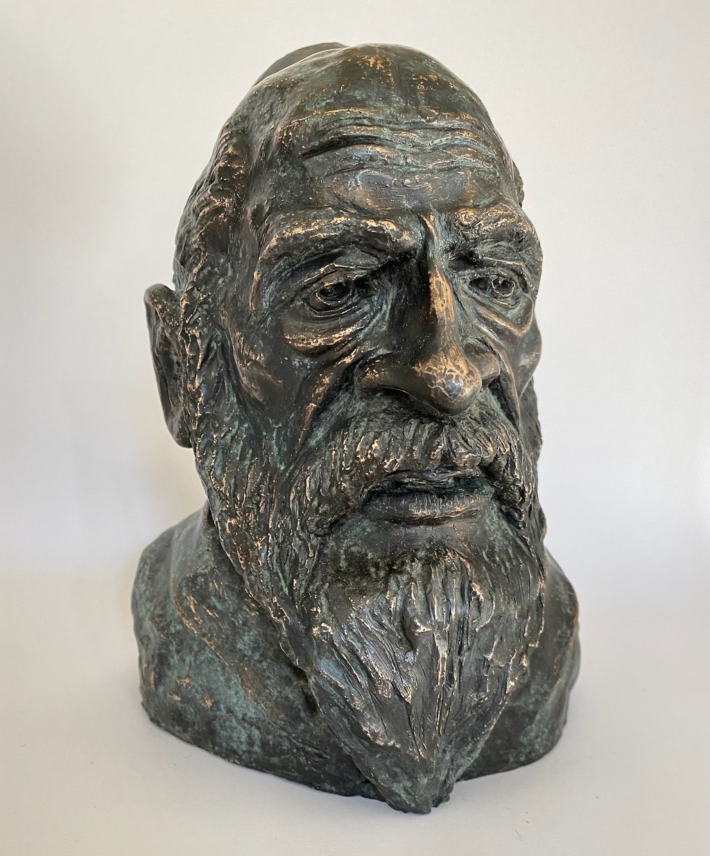 sculpture bronze tête homme barbe