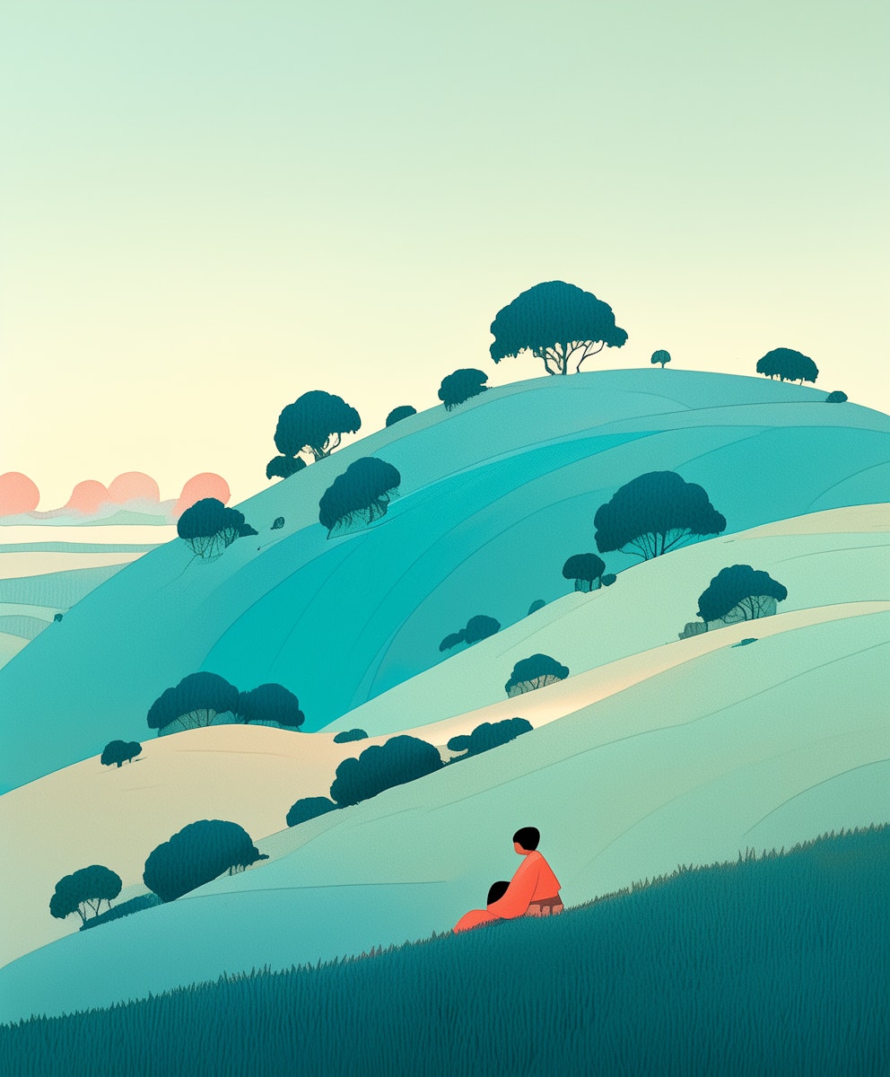 Serene landscape with a person sitting