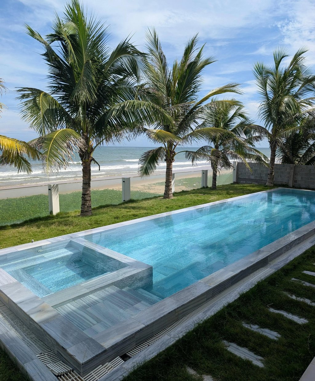 Backyard with a pool and palm trees
