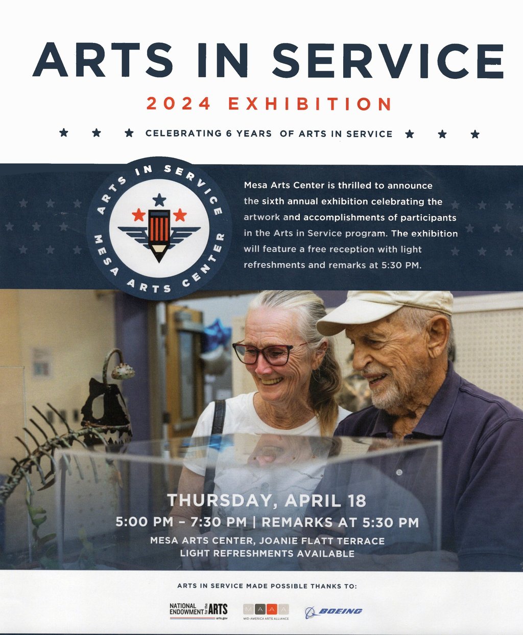 Art In Service Flier, showing a couple of veterans looking over at the art they have created.
