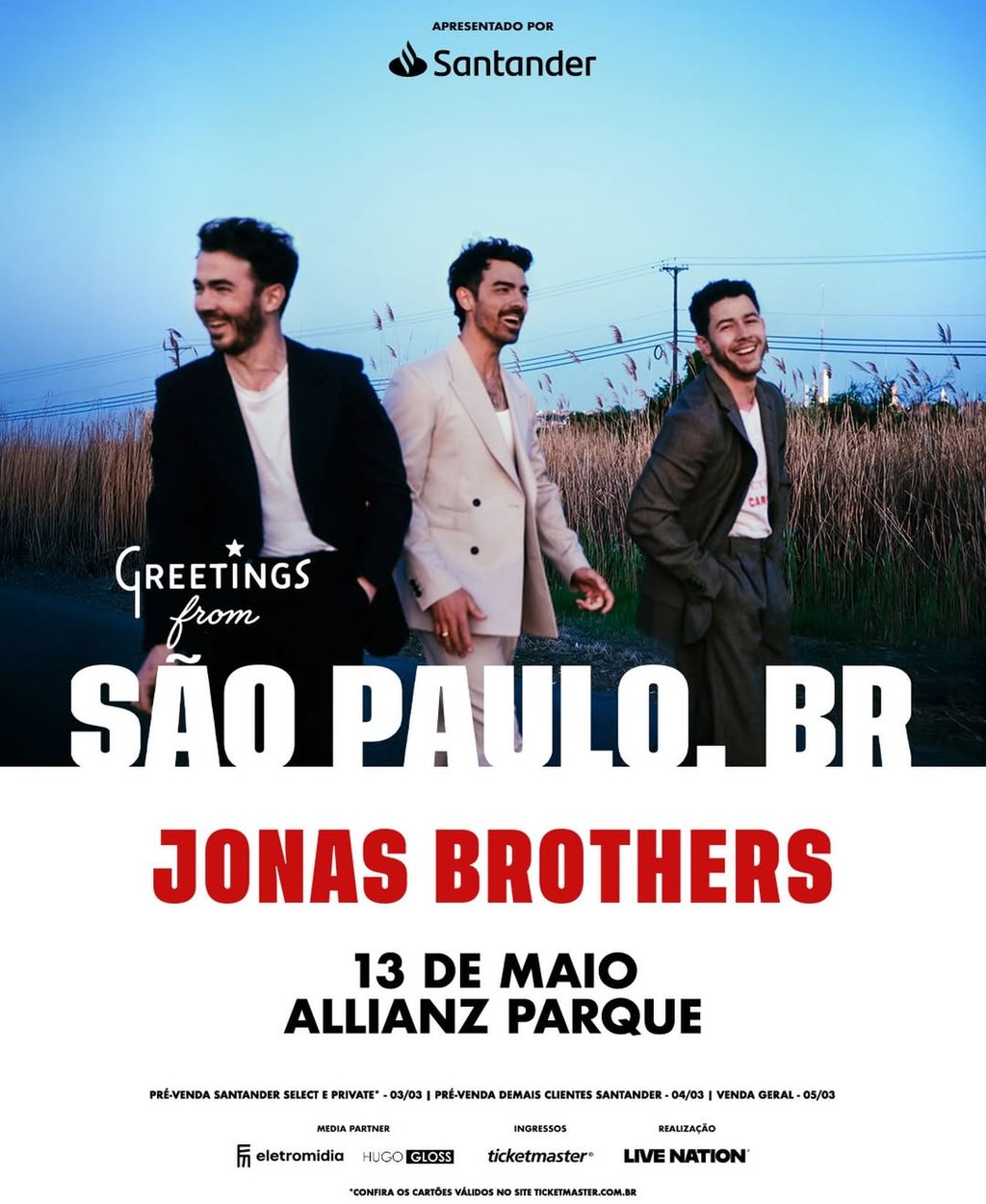 Jonas Brothers anunciam show da turnê "JONAS20: Greetings From Your Hometown" no Brasil