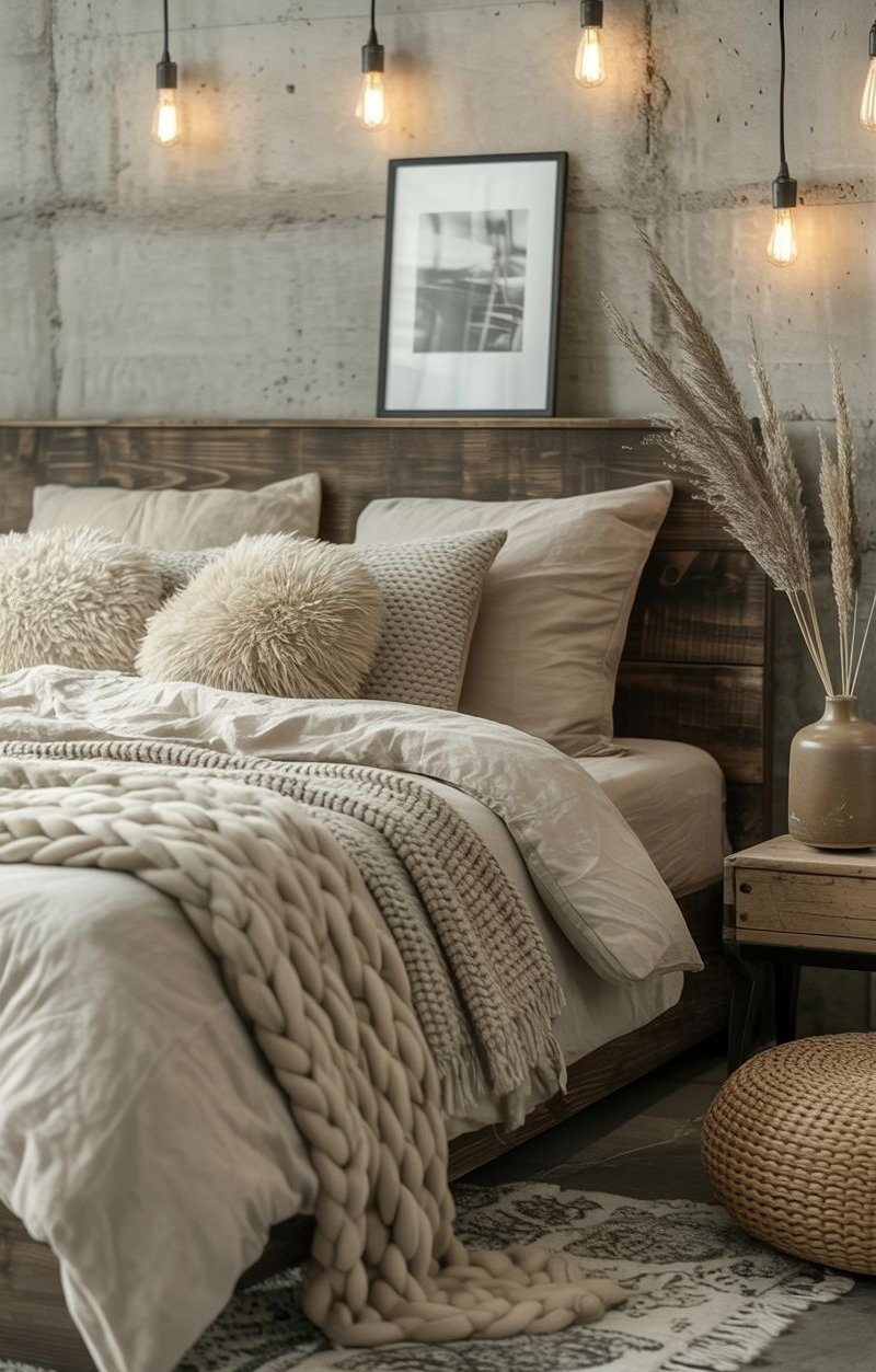 industrial boho bedroom