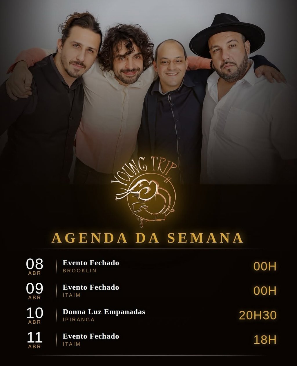 Banda Young Trip tocando rock ao vivo no Dona Luz Empanadas no Ipiranga com público animado