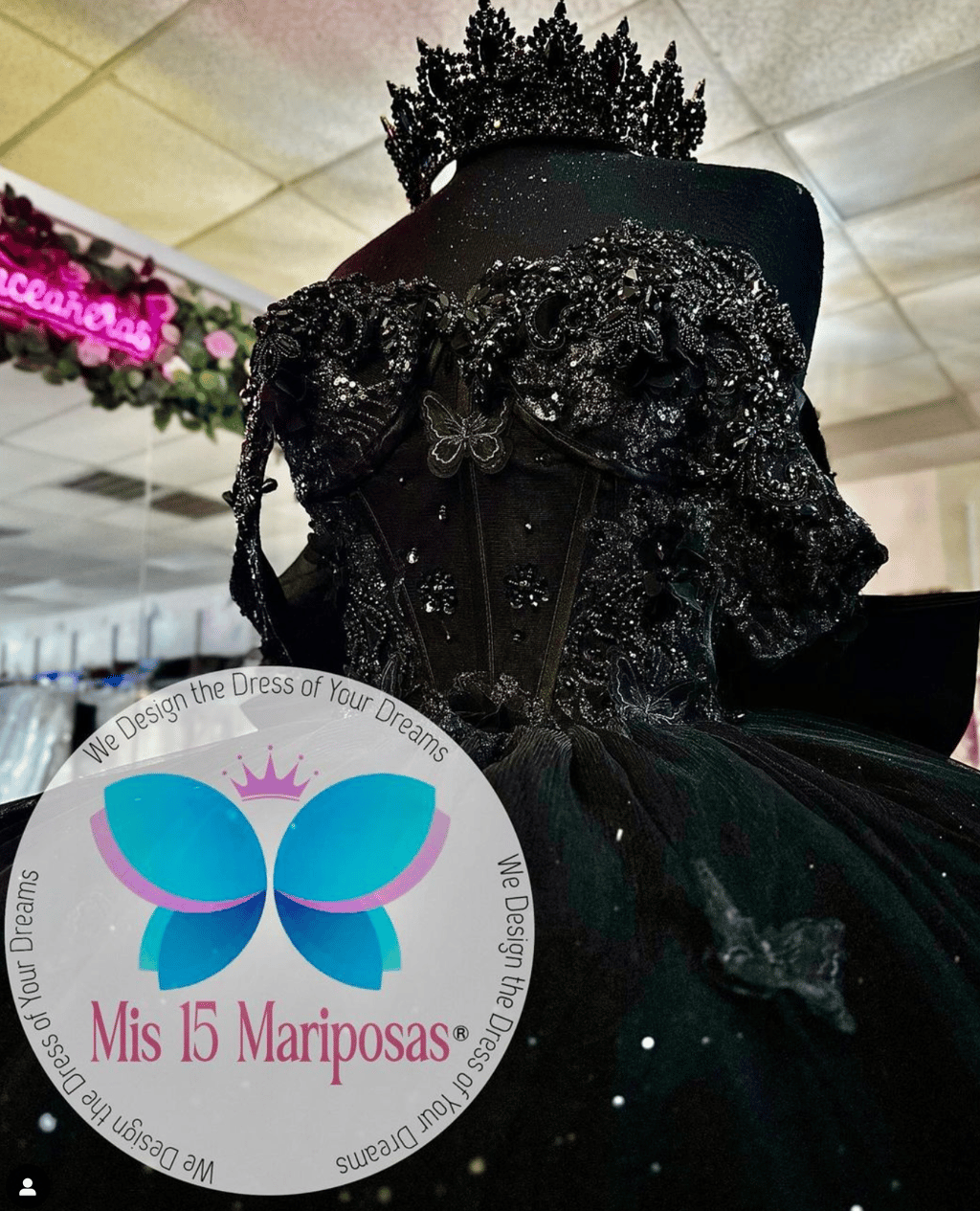 black Quinceanera Dress Made Exclusive for Alamo Bridal In San Antonio TX. Quince Dream Dress