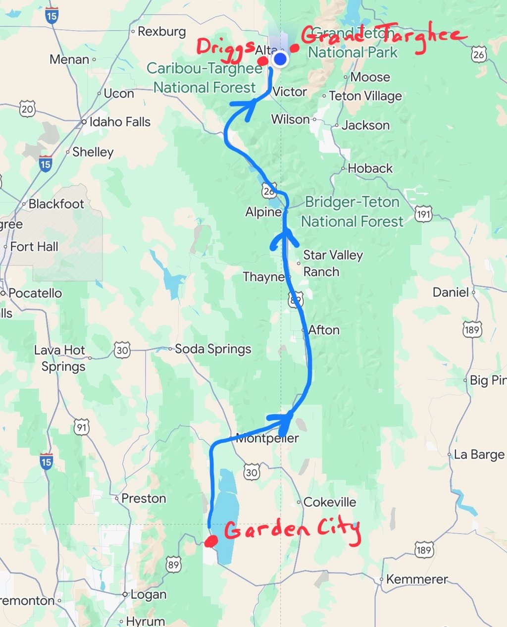 Route Garden City to Driggs 2025