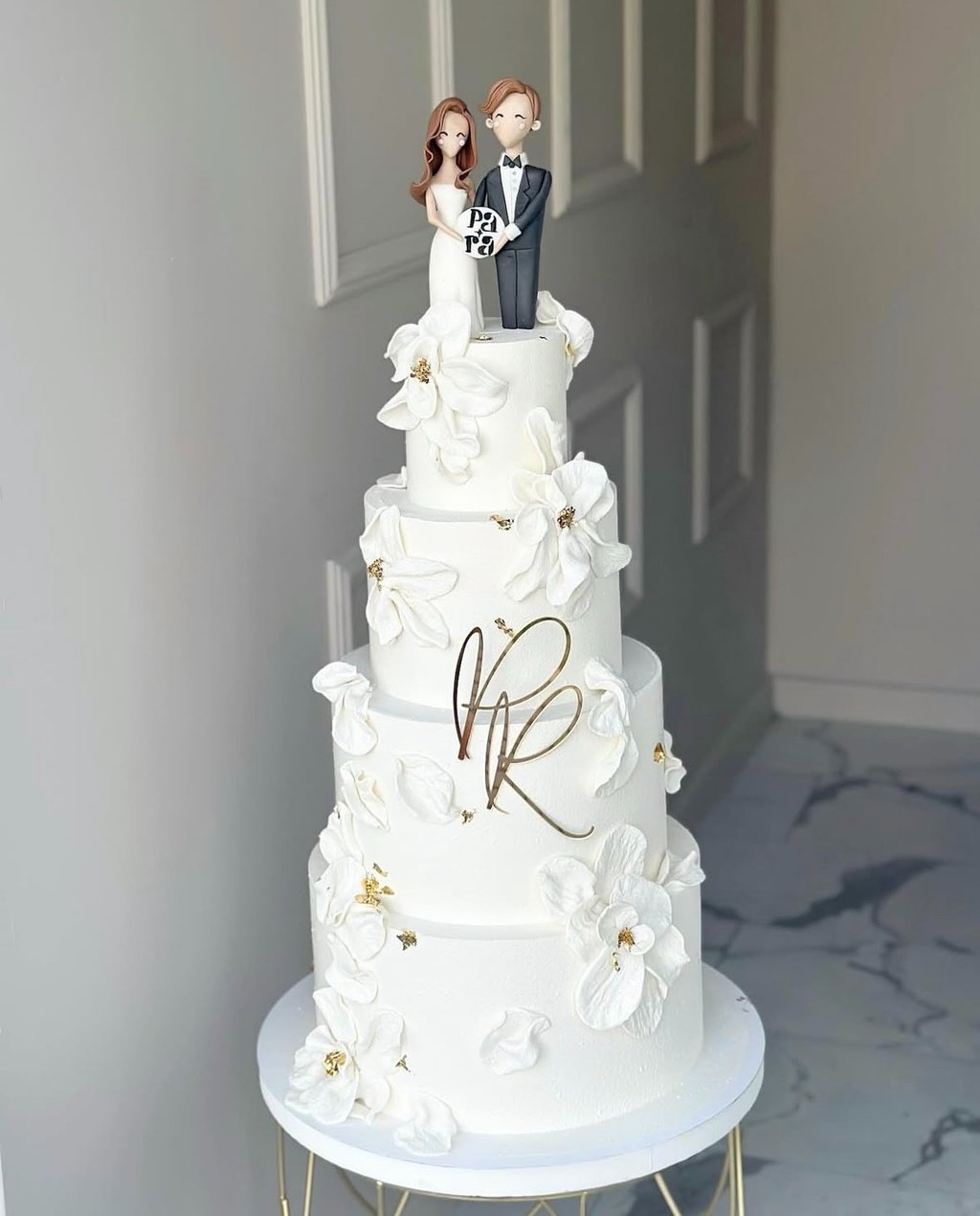 a wedding cake with a bride and groom on top of it