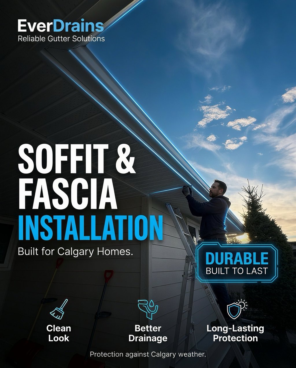 Full house soffit and fascia installation completed by EverDrains in Calgary Alberta