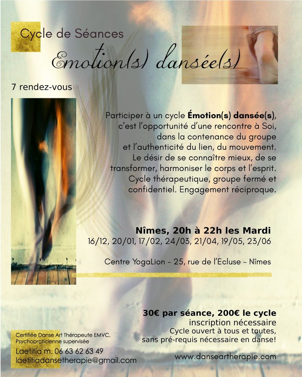cycle danse thérapie soin Nîmes Yogalion 7 séances groupe fermé inscription