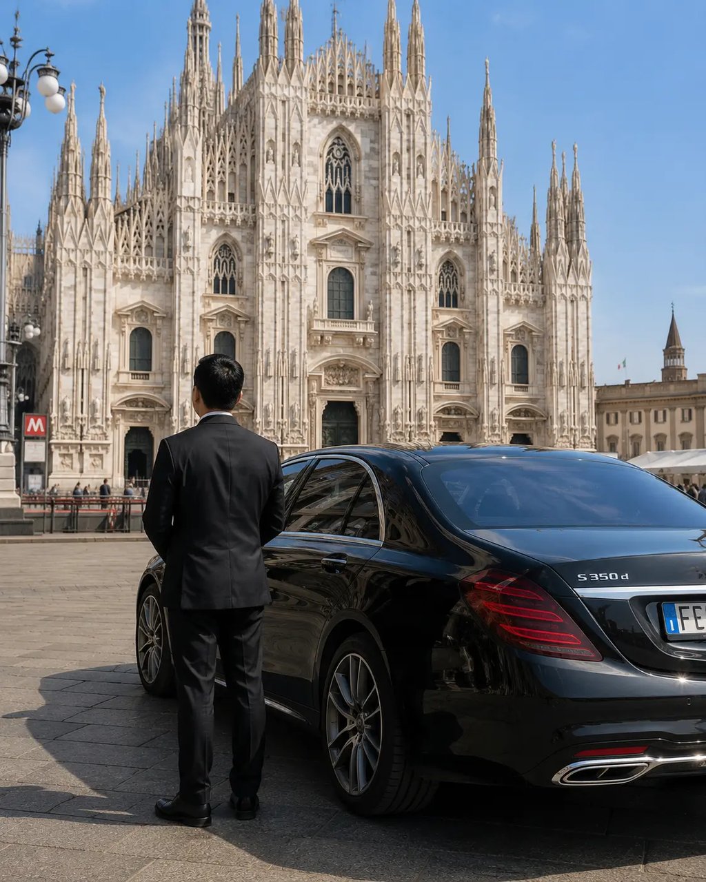 Filipino driver private city tour of Milan near the Duomo cathedral