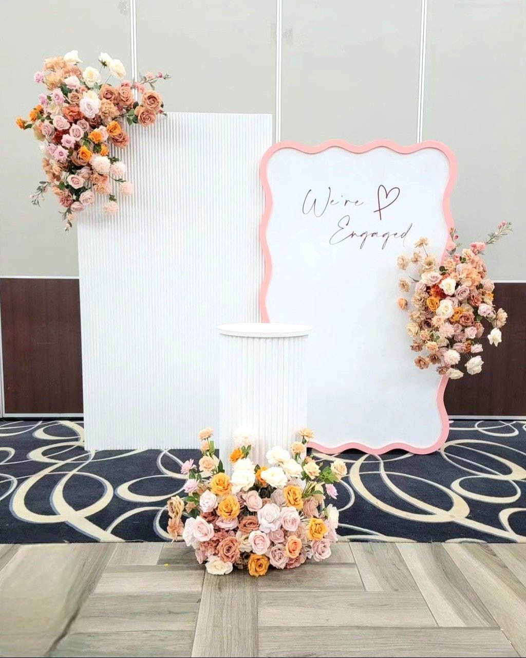 Engagement floral backdrop with the straight ripple and curved panel
