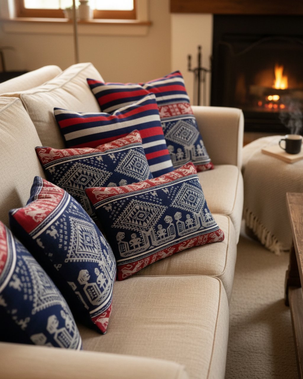 Handwoven fabric for sofa's cushions with traditional motif