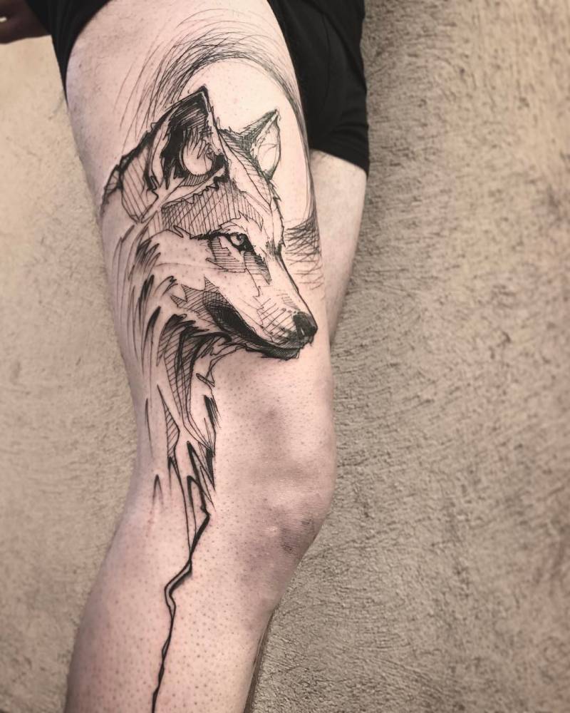 Style tatouage Sketch esquisse traits légers chat réaliste - tatoueur Genève