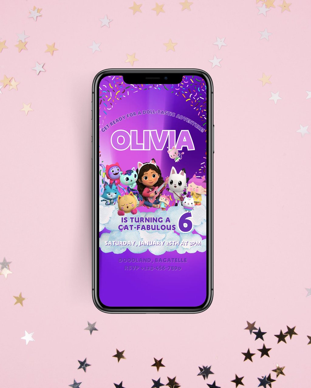 gabby's dollhouse phone evite