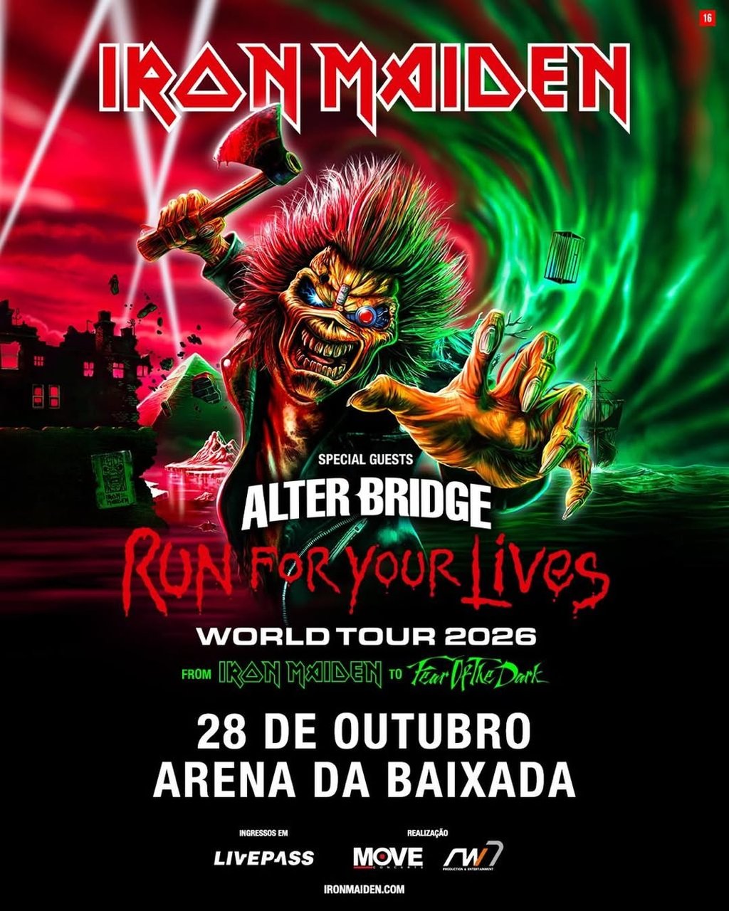 Arte promocional atualizada da turnê do Iron Maiden com destaque do mascote Eddie
