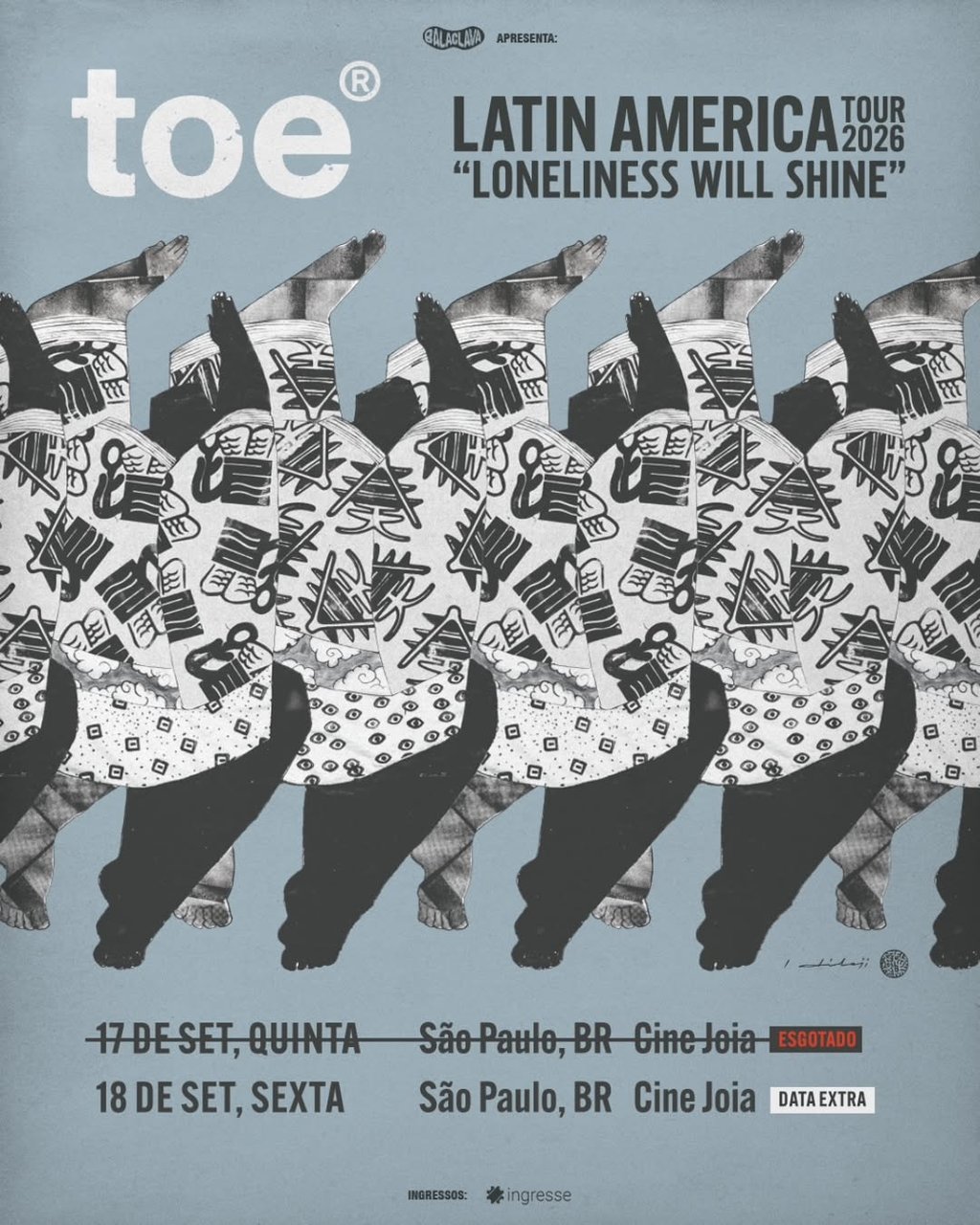 Pôster oficial da turnê "Latin America Tour 2026 'Loneliness Will Shine'" da banda toe