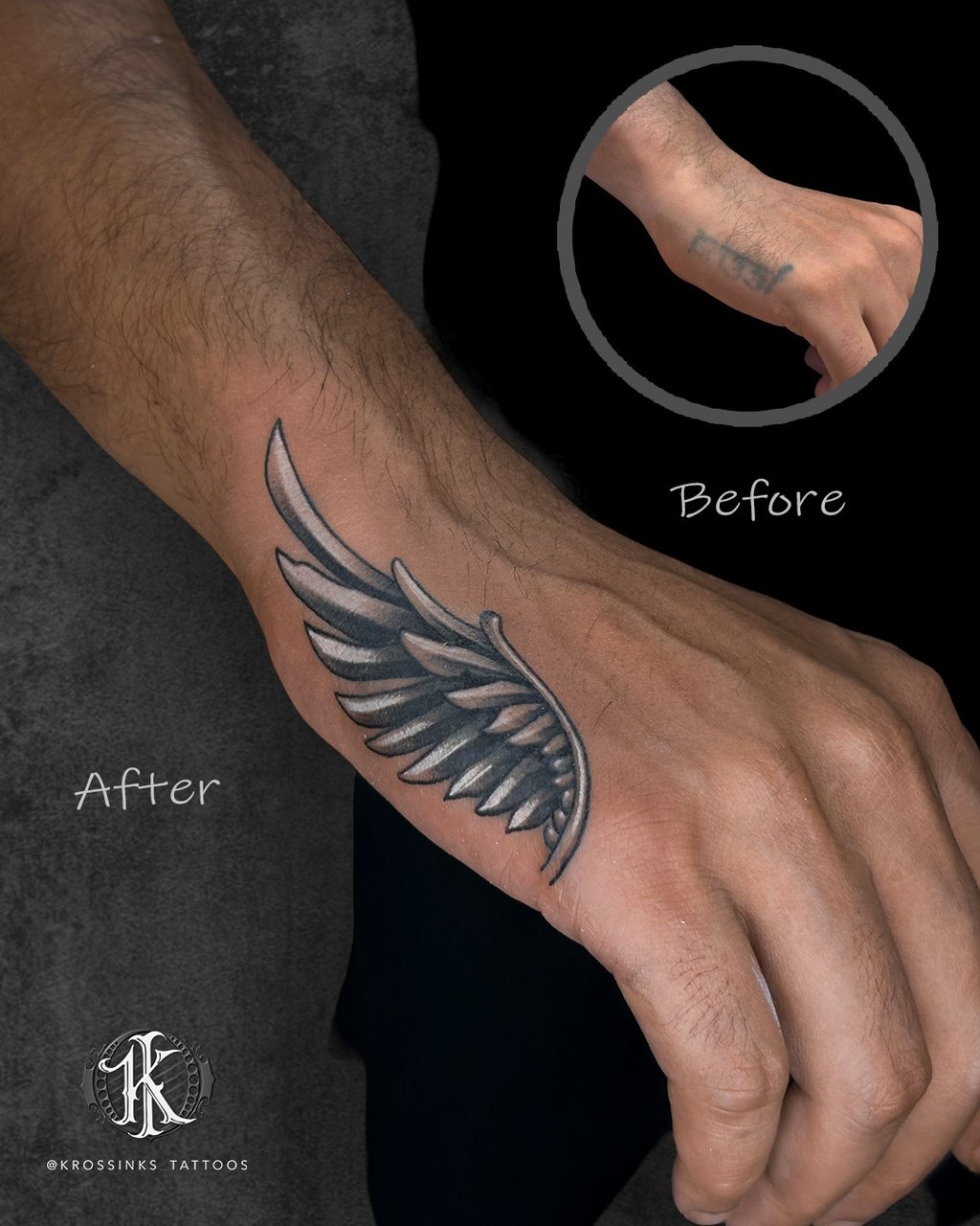 Close-up of precision tattoo work using professional equipment